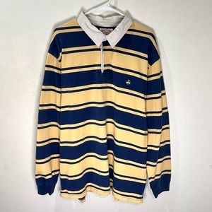 Vintage Brooks Brothers Long Sleeve Striped Rugby Polo Shirt Yellow Blue 2XL